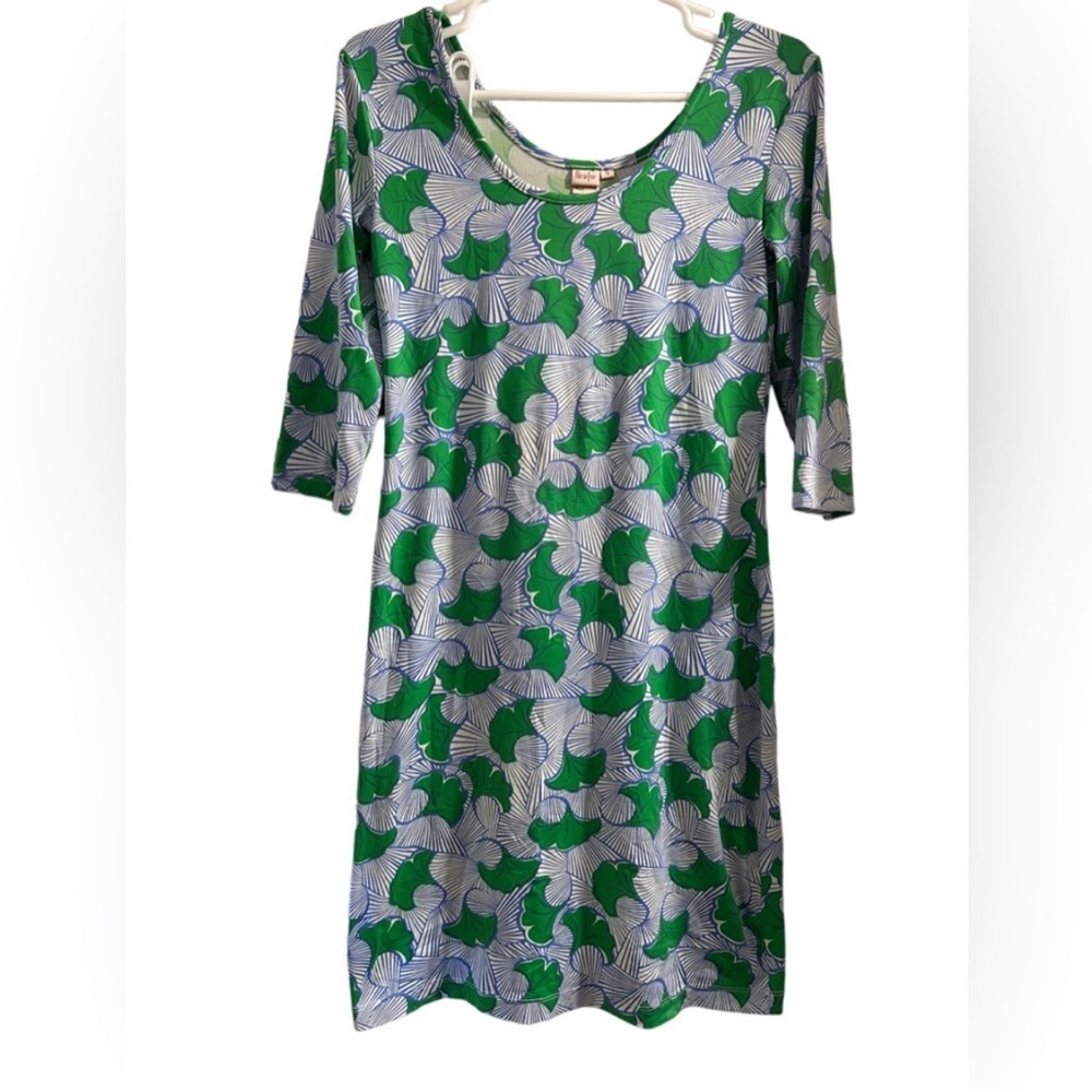 Persifor Tuckernuck Kilpatrick Ginko Leaves Shift Dress Scoop Neck Stretch